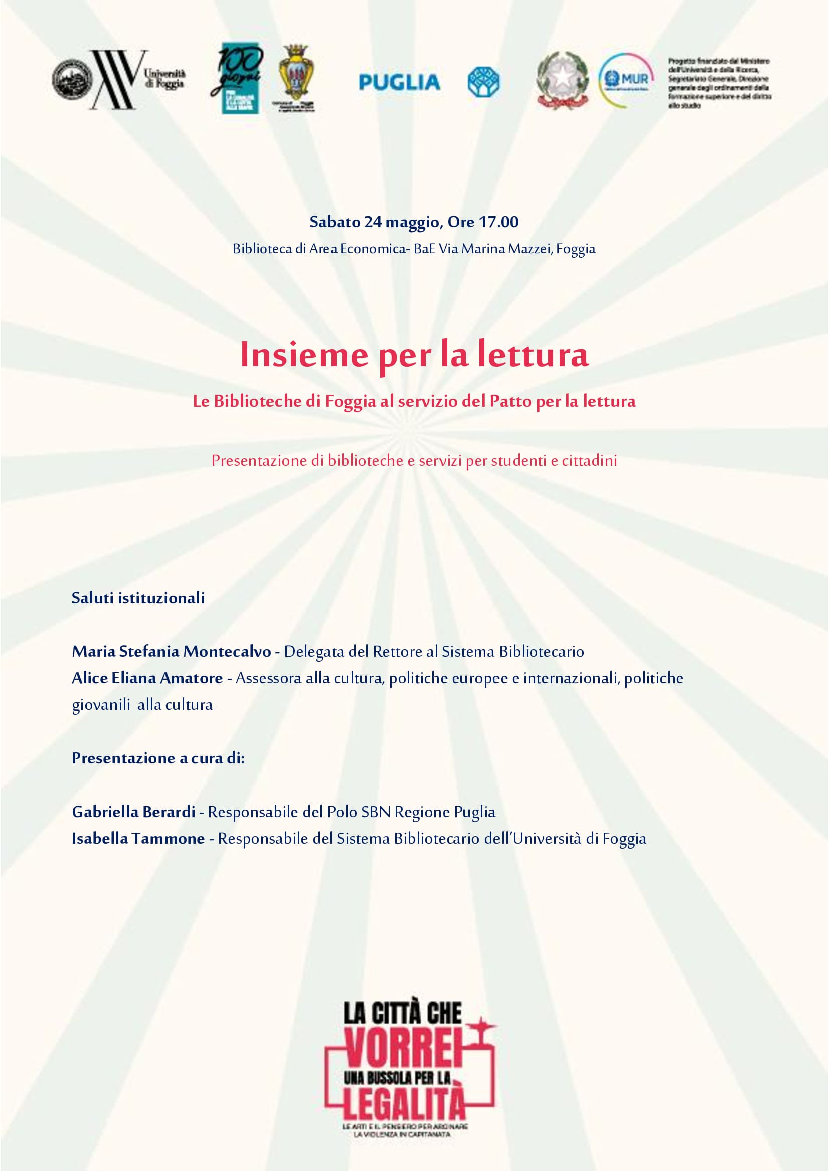 “La città che vorrei”: le biblioteche foggiane protagoniste del Patto per la Lettura