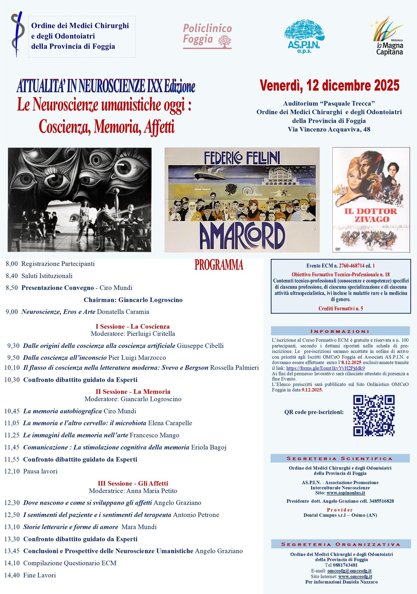Attualità in Neuroscienze: XIX edizione su Coscienza, Memoria e Affetti